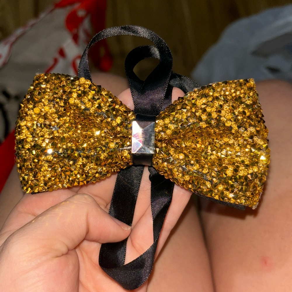 Bedazzled Gold Bow Tie